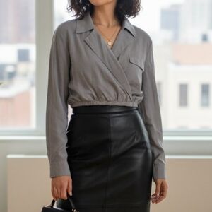 Lattelier Silver Cropped Long Sleeve Blouse Size XL